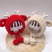 莹手工diy手工冬季帽子0-3岁男女宝宝护耳珊瑚绒线小鹿绒线帽材料