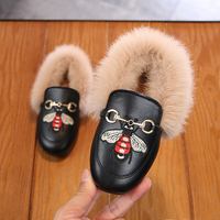 秋冬季韩版女童鞋宝宝皮鞋儿童公主鞋加绒棉鞋小女孩毛毛鞋豆豆鞋