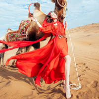 沙漠长裙女敦煌旅游女装胡杨林拍照衣服秋西北红裙子民族风土耳其