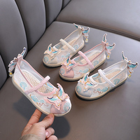 女童绣花鞋网鞋中国风舞蹈鞋儿童汉服鞋民族风凉鞋古装鞋手工布鞋