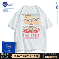 NASA短袖T恤女夏季印花正肩小众学生宽松涂鸦樱花半袖情侣装夏装