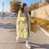 奶fufu黄色棉服女冬季中长款2022新款韩版宽松加厚面包服羽绒棉衣