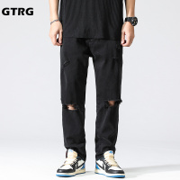 GTRG2022年春夏季新款男士牛仔裤潮牌百搭日系直筒破洞弹力裤子