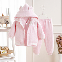 婴儿衣服纯棉夹棉男女宝宝三件套装0-3个6月新生儿薄棉外出服秋冬