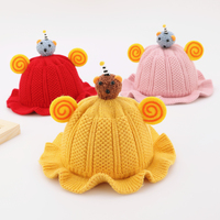 秋冬女宝宝渔夫帽婴儿帽子冬季5个月-2岁1可爱超萌女童针织毛线帽