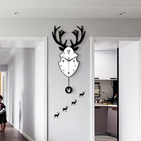 鹿头创意北欧钟表挂钟客厅欧式时尚现代简约大气装饰时钟艺术家用