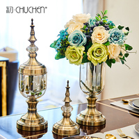 创意欧式花瓶摆件玻璃透明美式餐桌奢华软装饰品家居客厅仿真插花