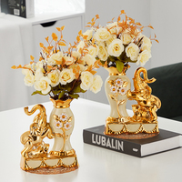欧式陶瓷花瓶福象摆件客厅桌面摆件电视柜卧室创意装饰品仿真花