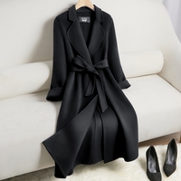 黑色双面羊绒大衣女长款2022新款系带修身简约显瘦反季羊毛呢外套