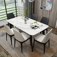 北欧餐桌实木大理石面餐桌椅组合现代简约长方形小户型火烧石家用