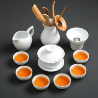 纯白瓷功夫茶具套装中式家用干泡茶盘办公简约陶瓷泡茶壶茶杯盖碗