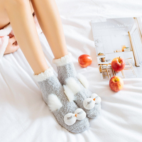 珊瑚绒睡眠袜子女中筒袜冬季保暖加厚居家袜硅胶防滑地板袜睡觉袜