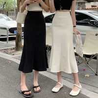 黑色鱼尾半身裙女夏季2022新款高腰包臀一步裙中长款白色气质裙子