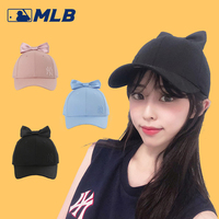MLB韩国专柜18新款头顶可爱蝴蝶结棒球帽子洋基NY遮阳帽字母可调