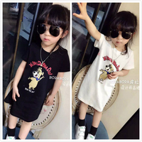 包邮童装2019夏装中长款打底衫中小女童个性字母短袖T恤儿童韩版
