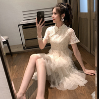 2019新款夏中国风年轻少女旗袍改良版网纱蕾丝超仙女森系连衣裙子