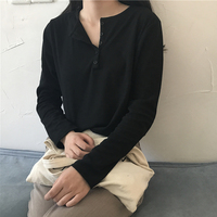 2018秋季学生韩版新款打底衫上衣宽松显瘦螺纹纯色长袖T恤女装潮