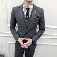 灰色薄款春装青年韩版修身一套帅气学生小西装男休闲商务西服套装