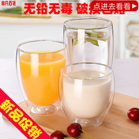 日式家用双层透明隔热玻璃杯子清新简约高硼硅咖啡女韩国可爱茶花