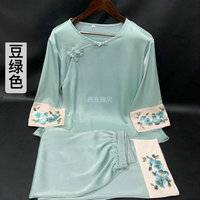 中国风古风苏绣刺绣醋酸原创设计睡衣真丝质感女家居服2件套套装