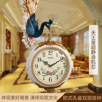 欧式创意钟表孔雀双面挂钟客厅静音电子钟时尚礼品工艺钟餐厅墙钟