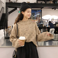 2018新款韩版网红复古镂空半高领套头针织长袖毛衣女薄款外穿秋季
