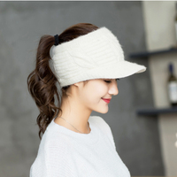 儿童空顶毛线帽子女冬加绒鸭舌帽运动跑步学生甜美可爱韩版潮针织