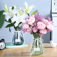 北欧创意玻璃花瓶透明彩色水培玫瑰百合花瓶摆件客厅插花