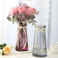 创意欧式彩色透明玻璃花瓶 客厅餐桌装饰花器摆件富贵竹插花花瓶