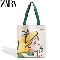 ZARA新款女包卡通帆布包单肩手提托特包大容量文艺女学生上课包包