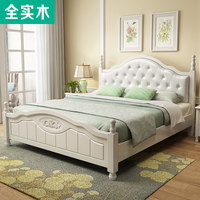 韩式田园公主床白色实木床现代简约1.8米双人欧式储物 女孩儿童床
