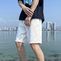 白色牛仔短裤男士夏季薄款宽松直筒破洞五分裤子男裤衩潮流中裤潮