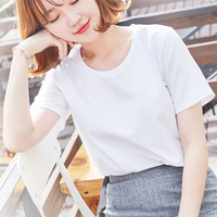 白色T恤女短袖2018新款夏装宽松纯色体恤纯棉上衣服半袖短款韩版