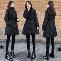 中款羽绒棉服女黑色修身显瘦收腰立领小个子时尚新款冬季外套潮