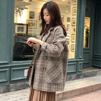 妮子大衣女冬季2018流行新款韩版加厚小个子百搭西装格子毛呢外套
