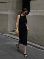 NEVA HU黑色修身针织连衣裙女2022夏季新款无袖内搭性感包臀长裙