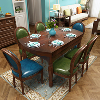博都 美式餐桌实木伸缩餐桌椅组合1.38米圆桌折叠 餐厅家具