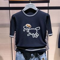女装阿玛施正品商场代购2022年夏季新款圆领刺绣针织冰丝短袖T恤
