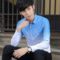 春季长袖衬衫男薄款青少年休闲衬衣学生韩版修身夏季男士寸衫外套