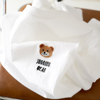熊熊刺绣2023夏季新款白色短袖t恤女宽松100%纯棉体恤情侣装半袖