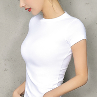 半高领白色短袖女t恤2019新款夏季打底衫上衣丅半袖修身紧身体恤