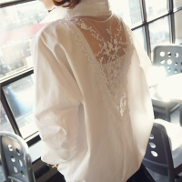 白色衬衫女长袖2018秋装新款韩版v领上衣服中长款宽松雪纺衬衣潮