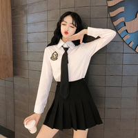 衬衫女领带学院风韩版学生2019新款春秋长袖白衬衣设计感小众上衣