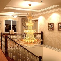 欧式客厅水晶大吊灯复式楼大气别墅跃层金色现代吊顶楼梯长吊灯具