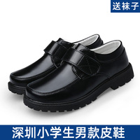 深圳市小学生礼服演出表演鞋牛皮制服鞋魔术贴男生黑色儿童皮鞋