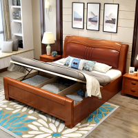 实木床1.8米双人床主卧床现代简约高箱储物床1.5米中式软靠橡木床