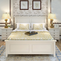 美式实木床白色1.5米双人床1.8简约现代田园高箱储物床主卧床