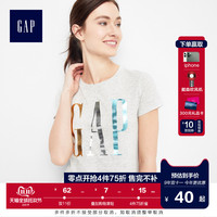 Gap女装纯棉短袖T恤夏季303916 烫金logo时尚上衣女士圆领打底衫