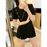 MUKOK2022夏季新款时尚黑色连体裤女高级感洋气显瘦小个子连体衣