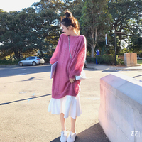韩版气质时尚两件套 镂空针织毛衣吊带连衣裙2018秋款套装裙子